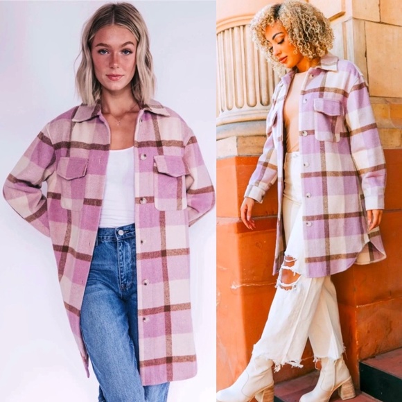 Blank NYC Jackets & Blazers - BLANK NYC I Feel You Purple, White & Brown Shacket Long Shirt Jacket